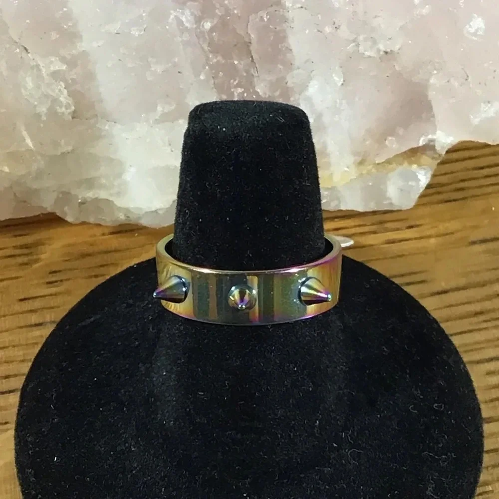 Gold Rainbow Stainless Steel Triple Spike Band Ring